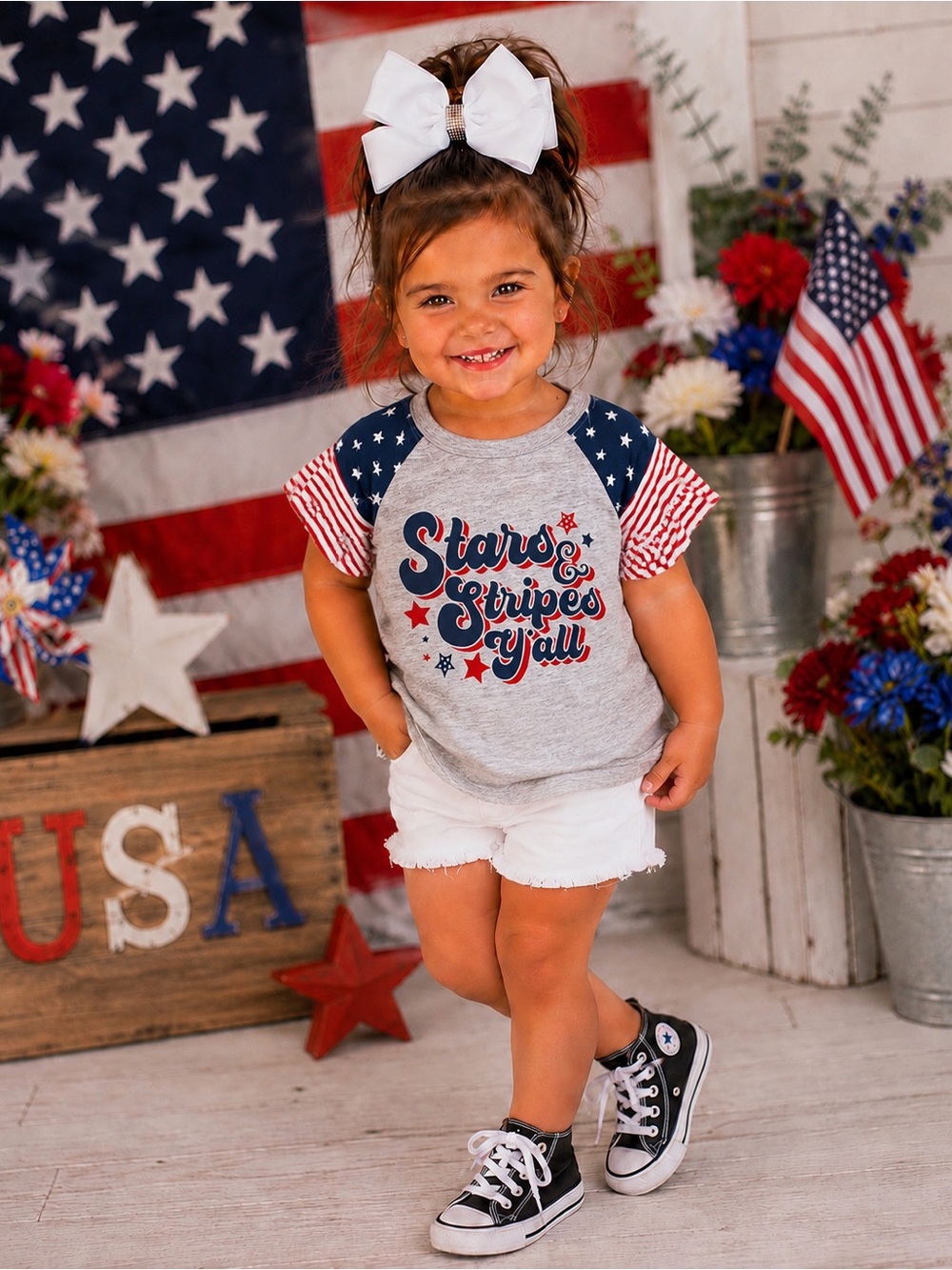 BRAND NEW WITH TAGS Girls Stars & Stripes Y’all Graphic Tee